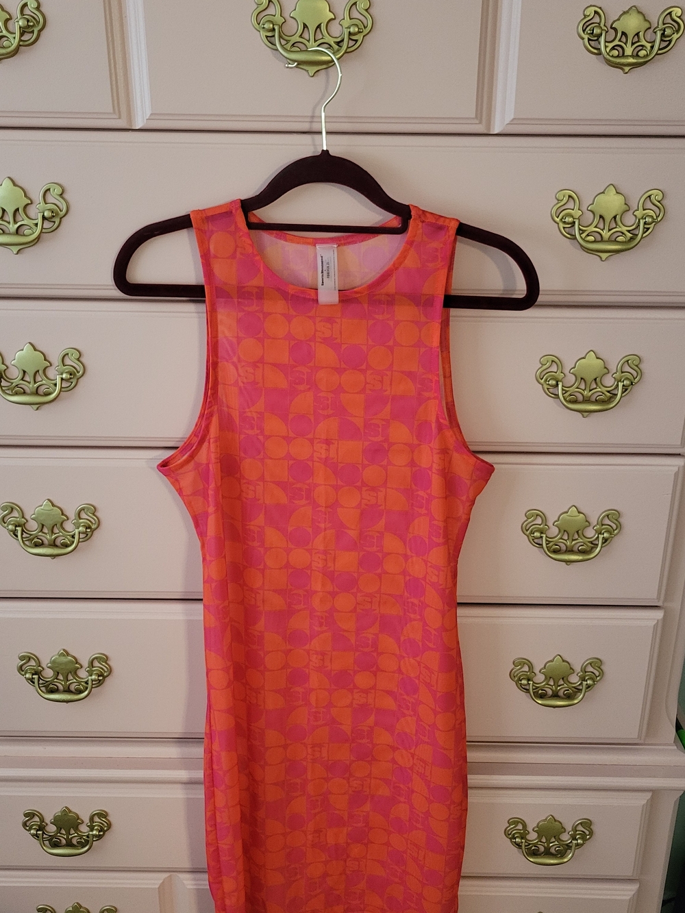 Forever 21 Pink and Orange Geometric Sleeveless Sheath Dress